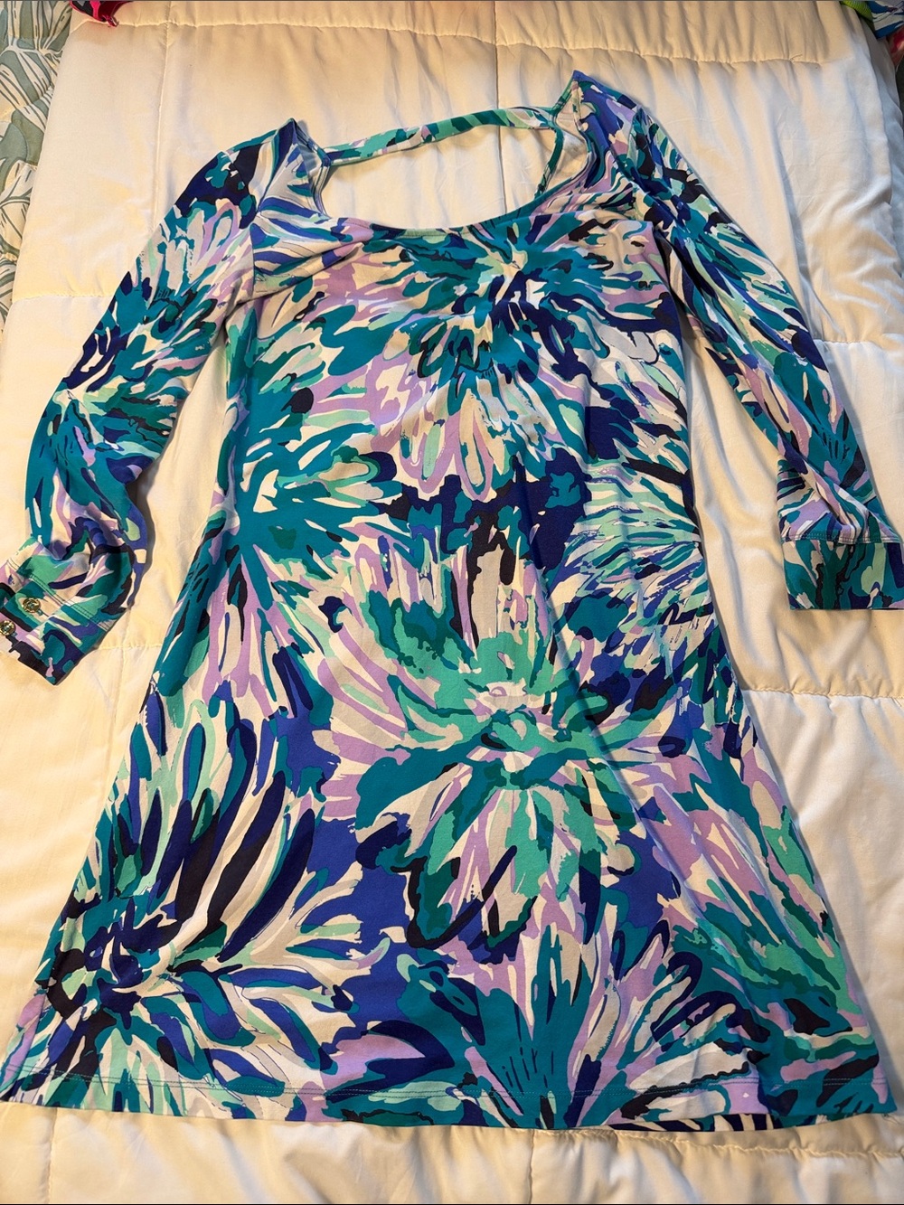 Lilly Pulitzer Teal, Blue & Purple Floral Long-Sleeve Dress
